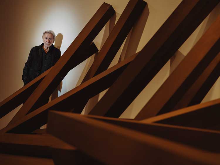Bernar Venet with a model for a proposed sculpture at a US park. Photo: Veronica Simpson.