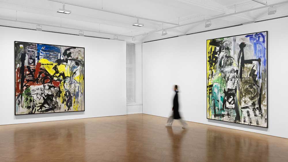 Emilio Vedova. Ciclo '81 - Compresenze - 8, 1981. Acrylic paint, paper, sand and pastel on canvas, 272 x 272 cm (107.09 x 107.09 in). Photo: Ulrich Ghezzi © Fondazione Emilio e Annabianca Vedova, Venice