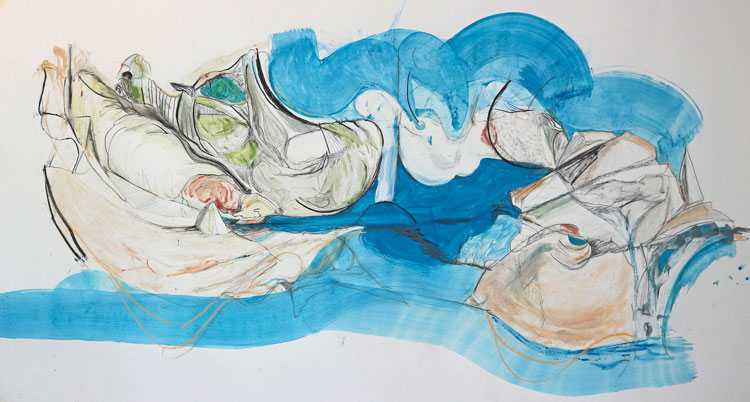 Rosanne Robertson, The Island, 2020. Charcoal, gouache and graphite. Acquired by The Hepworth Wakefield through the Contemporary Art Society’s  Rapid Response Fund, 2020.