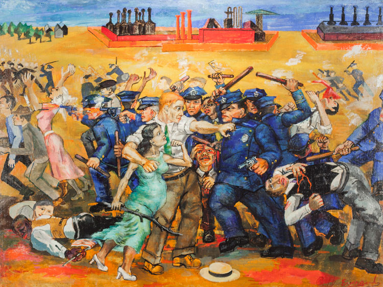 Philip Evergood, American Tragedy, 1937. Oil on canvas, 29 1/2 × 39 1/2 in (74.9 × 100.3 cm). Courtesy Harvey and Harvey-Ann Ross.