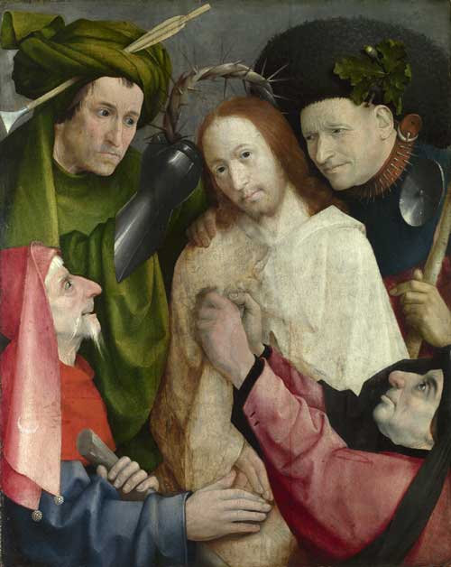 Christ Mocked (The Crowning with Thorns), Hieronymus Bosch about 1490-1500.
Oil 73.8 x 59.2 x 2 cm. The National Gallery, London © The National
Gallery, London