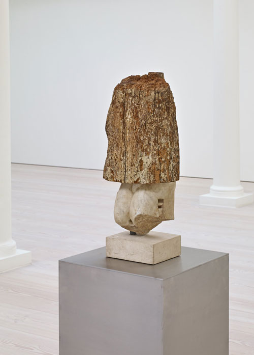 Danh Vō. Dimmy, why you do this to me? 2015. Oak and polychrome Madonna and child, French Early Gothic; marble torso of a satyr, Roman workshop, 1st-2nd century AD; steel 146.2 x 50 x 50 cm. Courtesy the Artist and Marian Goodman Gallery. Copyright Danh Vō.