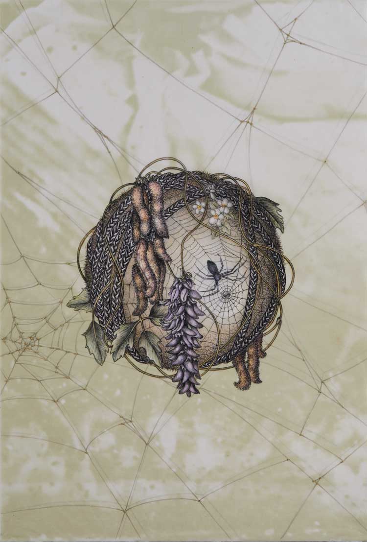 Joscelyn Gardner, Am I a bad girl, Nanny? Cries of Innocence and of Experience, Panel 10B, 2026 (detail) from a folio of 24 hand-embellished stone/plate lithographs on Somerset and gampi silk tissue, printed by Jill Graham, with 12 interleaf digital archival prints on vellum, 22 x 15 in. Variable edition of four. Photo: Paul Lambert.