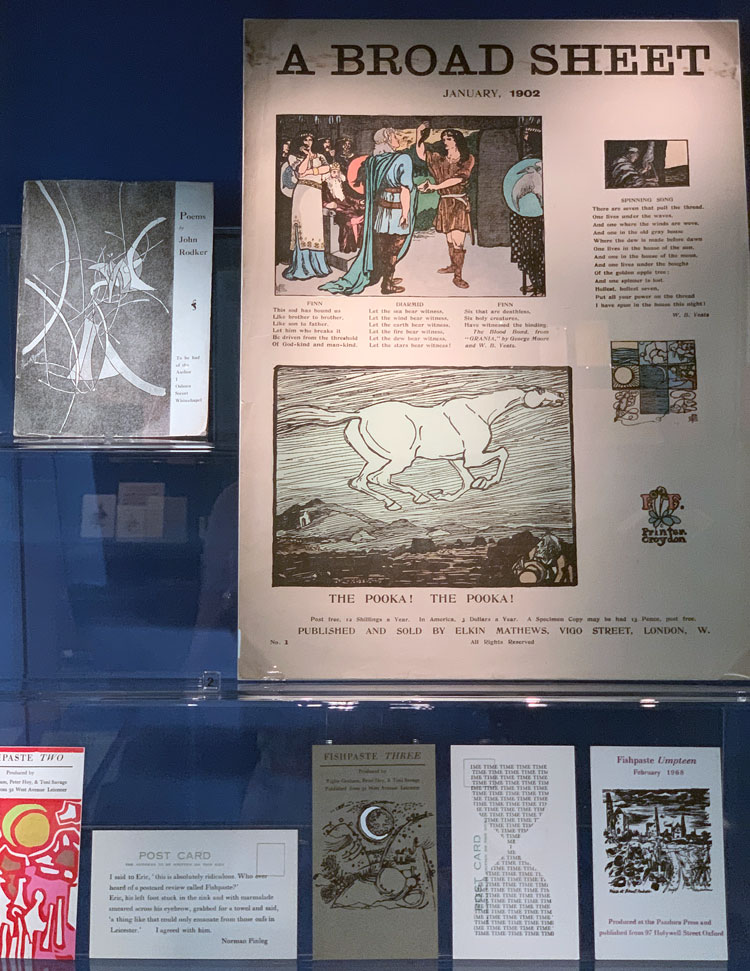A Broad Sheet (dated January 1902, Elkin Matthews), installation view, Spineless Wonders: The Power of Print Unbound at Senate House Library, London. Photo: Bronac Ferran.