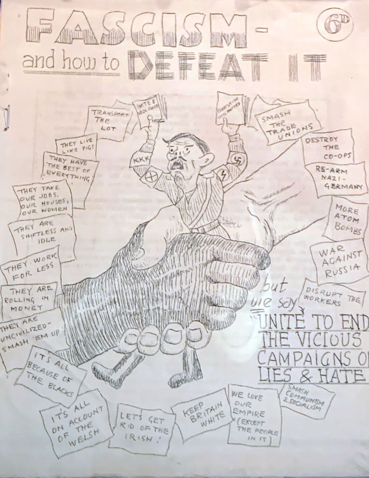 Fascism and how to defeat it, pamphlet, installation view, Spineless Wonders: The Power of Print Unbound at Senate House Library, London. Photo: Bronac Ferran.