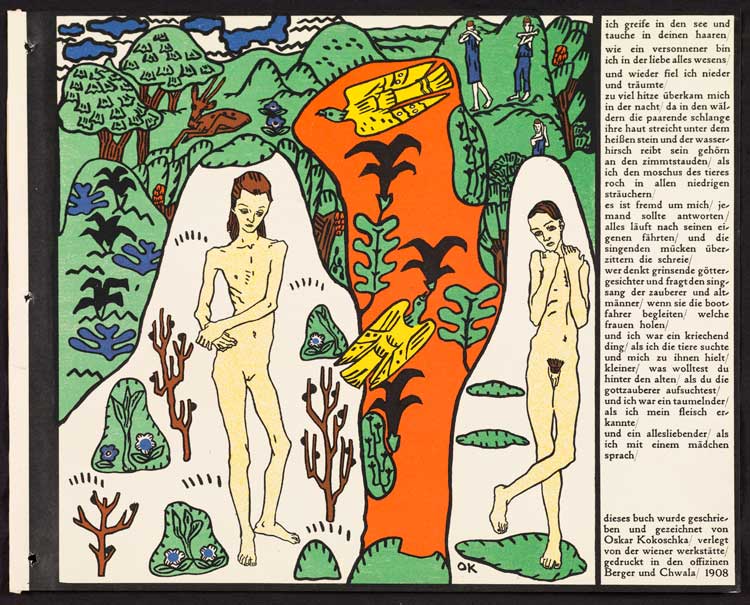 Oskar Kokoschka, The Dreaming Youths (title page; The girl Li and I), 1907. One of eight colour lithographs, 24 x 29.3 cm.