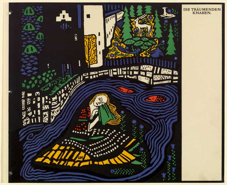 Oskar Kokoschka, The Dreaming Youths (title page; The Sleeping Girl), 1907. One of eight colour lithographs, 24 x 29.3 cm.
