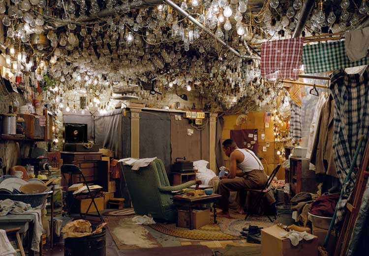 Jeff Wall, After 'Invisible Man' by Ralph Ellison, the Prologue, 1999-2001. Transparency in lightbox. 174 x 250.5 cm (68 1/2 x 98 5/8 in). © Jeff Wall. Courtesy White Cube.