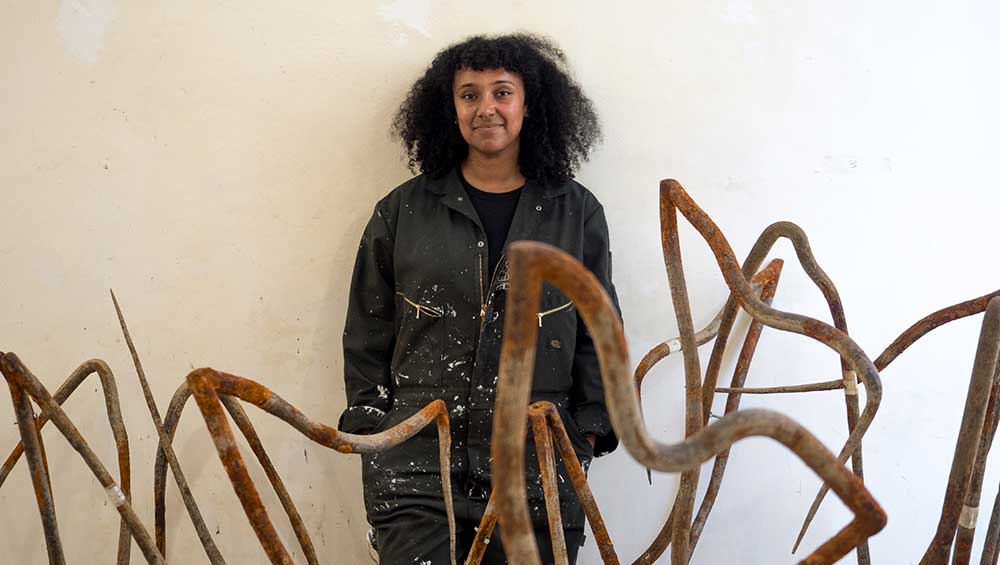 Dominique White in her studio in Todi during her Italian residency, 2024. Photo: Zouhair Bellahmar.