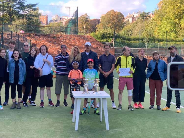 Stephen Willats. Social Resource Project for Tennis Clubs: Tennis Tournament, Saturday 8 October 2022. The Park Tennis Club, Nottingham. Lineup of players. Photo: Bronac Ferran.