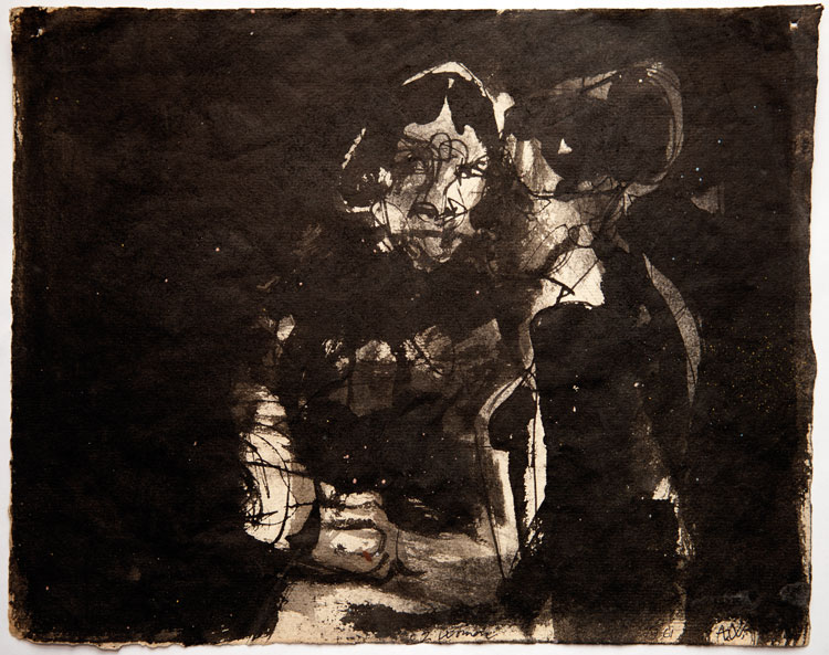 Anthony Whishaw. Two Women Conversing in the Dark, 1961. Ink on paper, 23 x 29.5 cm. © the artist.