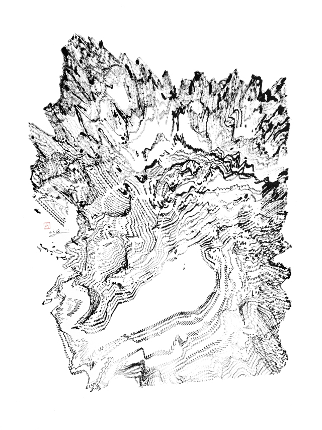 Victor Wong. Far Side Of The Moon 0003, A.I, 2019. Ink on paper, 89 x 62 cm. Copyright Victor Wong.