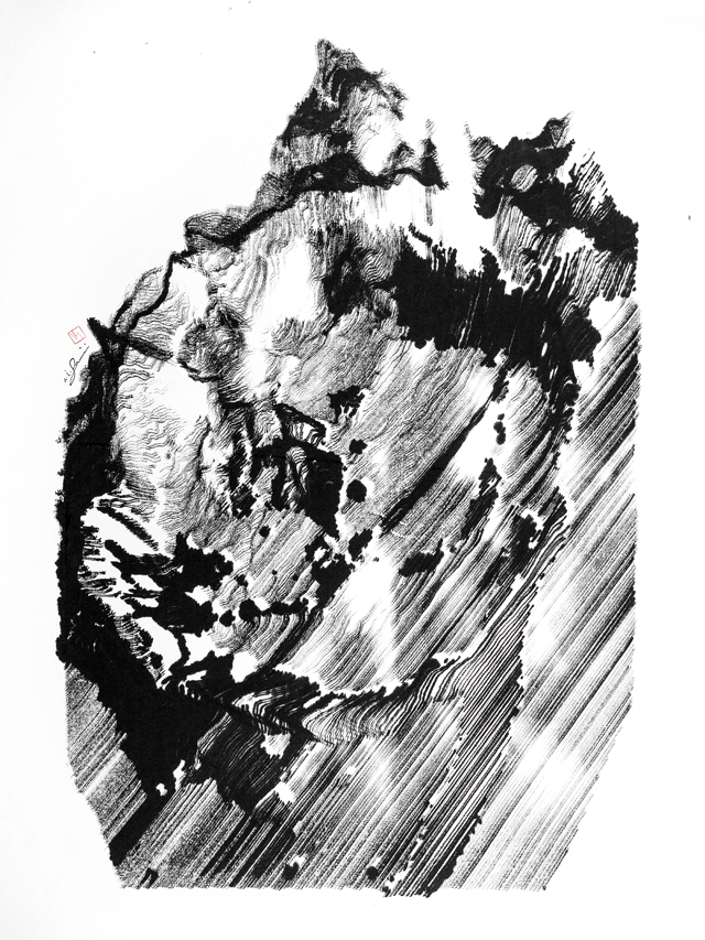 Victor Wong. Far Side Of The Moon 0006, A.I, 2019. Ink on paper, 89 x 62 cm. Copyright Victor Wong.
