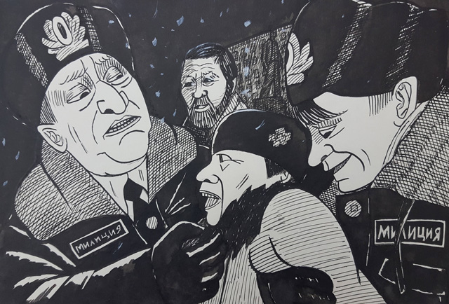 Victoria Lomasko. Other Russias, 2008-17. Ink on paper, 21 x 30 cm (8 1/4 x 11 3/4 in). © the artist, courtesy Edel Assanti.