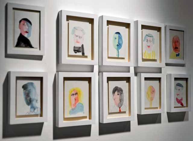 Installation view, showing the Heads series of graphite, wash and watercolour paintings, 2003, from Nick Wadley in Gdansk, CCA Laznia, Gdansk, Poland. Photo: Paweł Jozwiak.