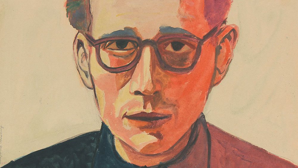 Andrzej Wróblewski. (Self-Portrait in Red), undated. Watercolour and gouache on paper, 29.5 x 41.7 cm. Private Collection. © Andrzej Wróblewski Foundation.