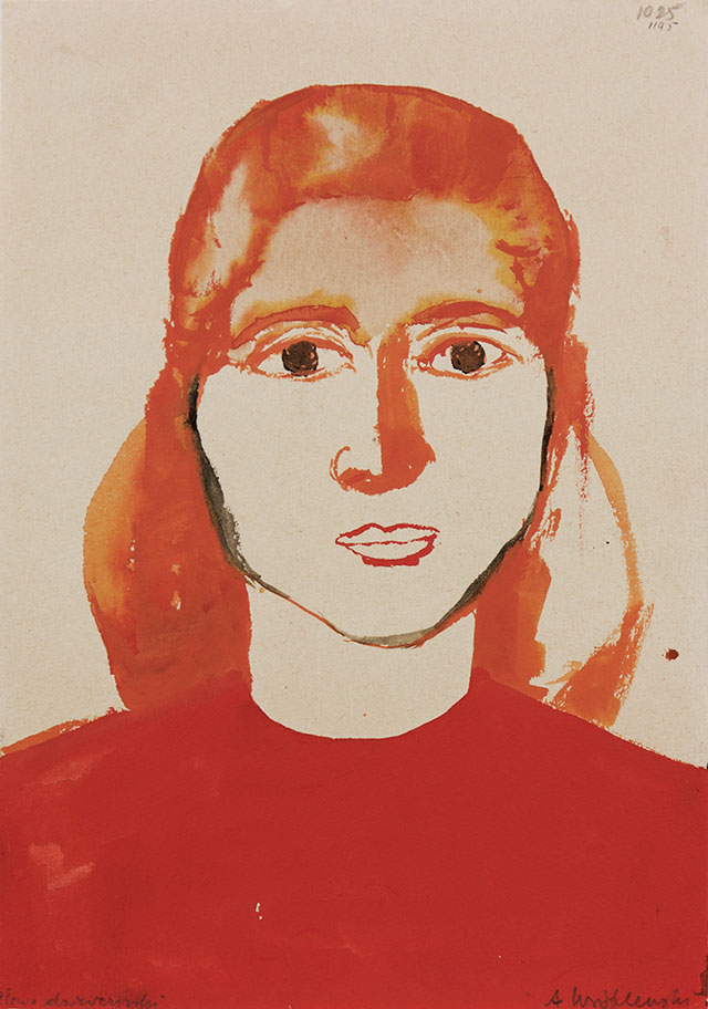 Andrzej Wróblewski. (Head of a Girl), [Head of a Girl no. 1025], undated. Watercolour on paper, 29.7 x 21 cm. Private collection. © Andrzej Wróblewski Foundation.