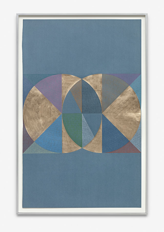 Claudia Wieser. Untitled, 2017. Gold leaf and colored pencil on handmade paper, framed: 36 1/8 x 23 5/8 in (91.8 x 59.9 cm). Courtesy of the artist and Marianne Boesky Gallery, New York and Aspen. © Claudia Wieser. Photograph: Hans Georg Gaul.