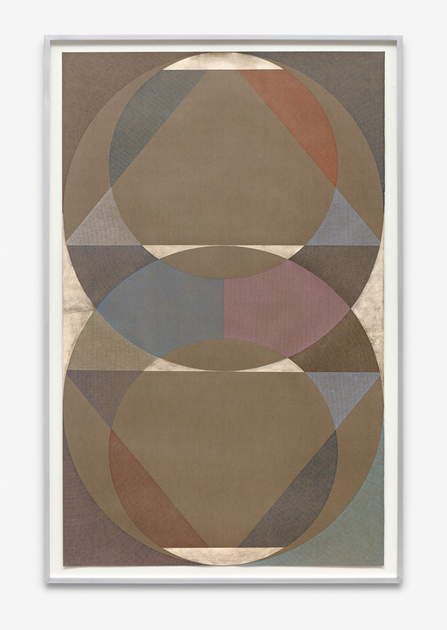 Claudia Wieser. Untitled, 2017. Gold leaf and colored pencil on handmade paper, framed: 36 1/8 x 23 5/8 in (91.8 x 59.9 cm). Courtesy of the artist and Marianne Boesky Gallery, New York and Aspen. © Claudia Wieser. Photograph: Hans Georg Gaul.