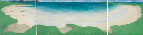 Frances Walker. Surfers Shore, 1989. Triptych, oil on board, 122 cm x 488 cm. From the artist's collection. Photograph: Mike Davidson, Positive Image.