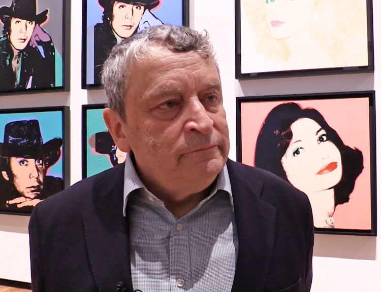 Norman Rosenthal talking to Studio International at the opening of Andy Warhol: Works from the Hall Collection, Ashmolean Museum, Oxford. Photo: Martin Kennedy.