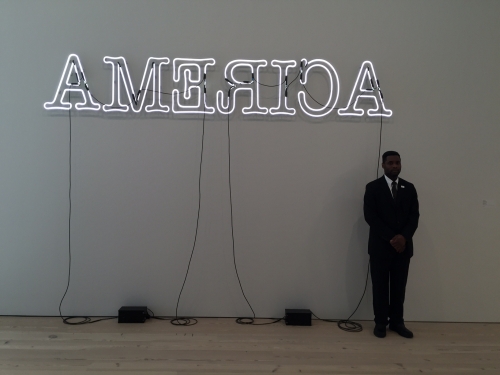 Glenn Ligon. Rückenfigur, 2009. Neon and paint, 24 × 145 1/2 × 5 in (61 × 369.6 × 12.7 cm). AP 1/2, Edition of 3. Whitney Museum of American Art, New York; Purchase, with funds from the Painting and Sculpture Committee. Courtesy of the artist and Regen Projects, Los Angeles. Photograph: Jill Spalding