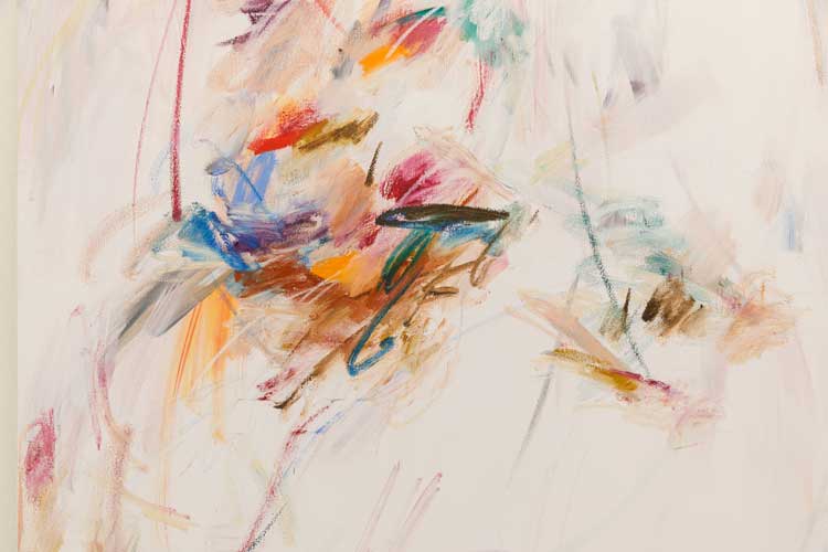 Xiyao Wang, Like a Firefly Chasing the Waves no.3, 2022 (detail). Acrylic, oil stick on canvas, 200 × 190 cm (78 3/4 × 74 6/8 in). Image courtesy of the artist and MASSIMODECARLO.