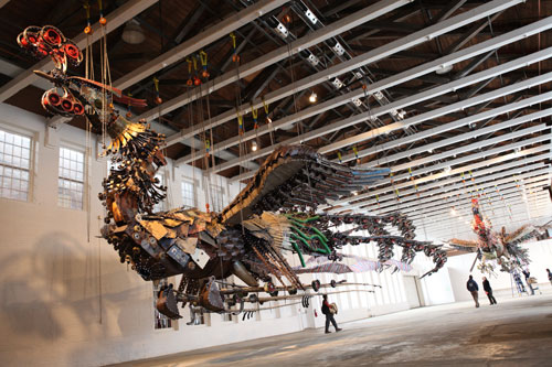 Xu Bing. Phoenix Project, 2008-2010. Installation view at MASS MoCA, Massachusetts, 2012. 27 and 28 metres in length, 8 metres in width, 5 metres in height. Courtesy Xu Bing Studio and MASS MoCA