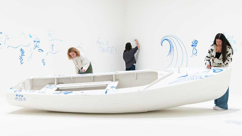 Yoko Ono, Add Colour (Refugee Boat), concept 1960, installation view, Yoko Ono: Music of the Mind, Tate Modern, London, 2024. Photo: © Tate/Reece Straw.