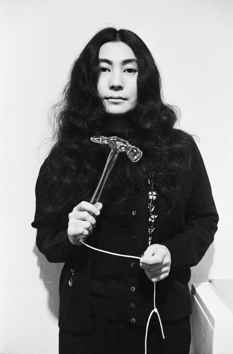 Yoko Ono with Glass Hammer 1967 from HALF-A-WIND SHOW, Lisson Gallery, London, 1967. Photo: © Clay Perry.