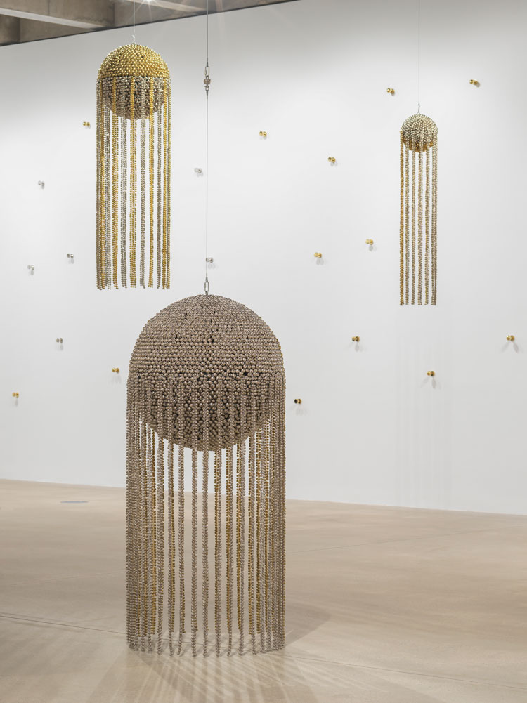 Installation view of Haegue Yang Sonic Half Moon Types 2014-15 at Tate St Ives, 2020. Photo: Tate (Matt Greenwood).