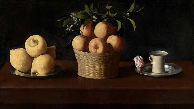 Francisco de Zurbarán, Still Life with Lemons, Oranges and a Rose, 1633. Oil on canvas, 62.2 × 109.5 cm. The Norton Simon Foundation, Pasadena, California.
© The Norton Simon Foundation.