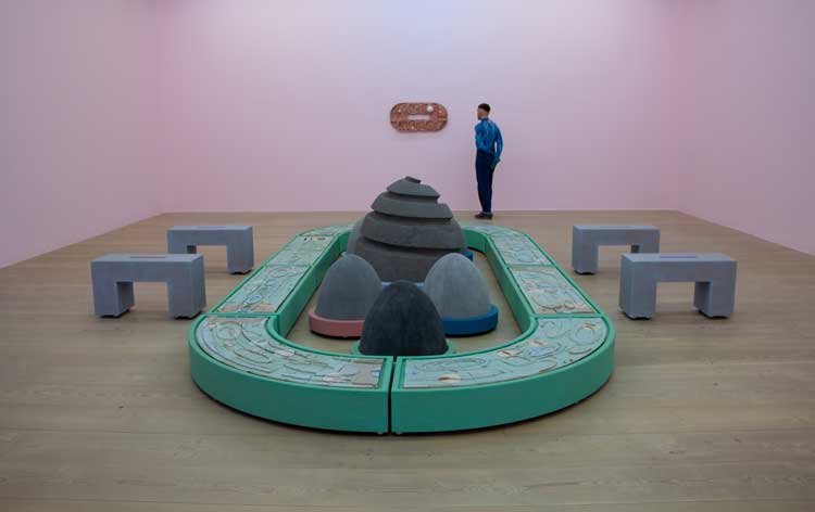Rafał Zajko, Funny Games, 2025. Installation view, Rafał Zajko: The Spin Off, Focal Point Gallery, Southend-on-Sea, 2025.