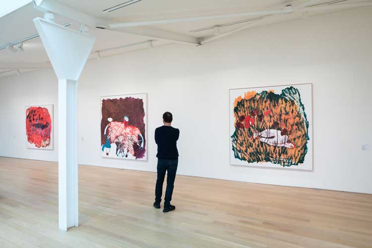 Portia Zvavahera: Zvakazarurwa, installation view, Fruitmarket, Edinburgh, 2025. Courtesy the artist, Stevenson and David Zwirner. Photo: Ruth Clark.