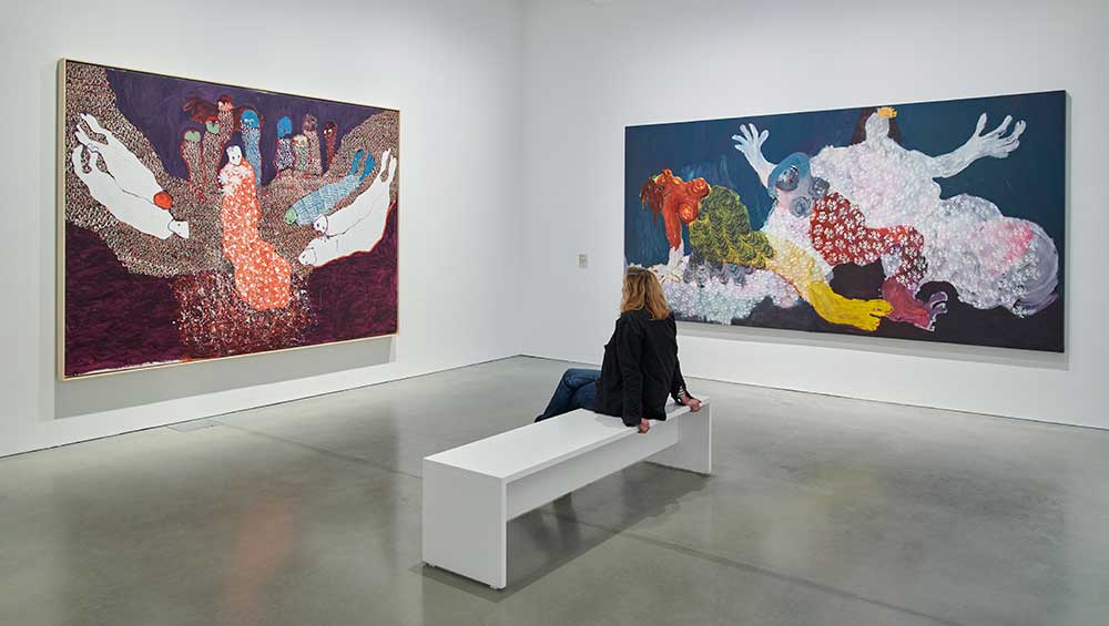 Installation view, Portia Zvavahera: Zvakazarurwa, Kettle’s Yard, Cambridge, 22 October 2024 – 16 February 2025. Photo: Jo Underhill.