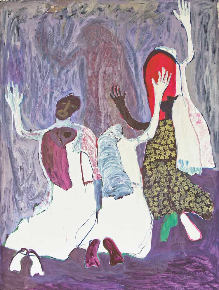 Portia Zvavahera. His Presence, 2013. Oil-based printing ink on paper, 150 x 114 cm. Courtesy of Stevenson and David Zwirner.