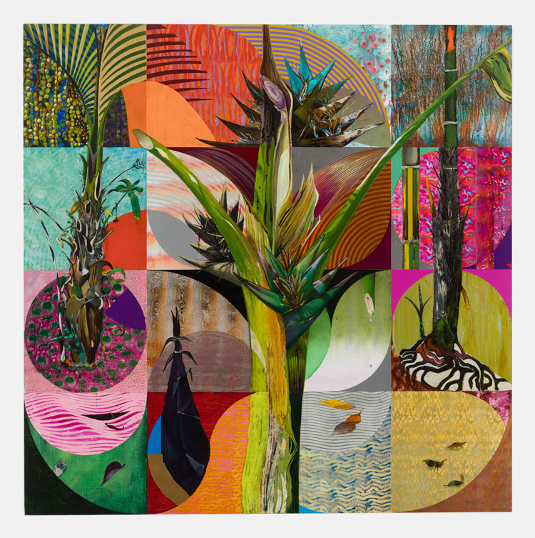 Luiz Zerbini, Árvore do Viajante, 2020. Acrylic on canvas, 200 x 200 cm (78 3/4 x 78 3/4in). Copyright Luiz Zerbini. Courtesy the artist and Stephen Friedman Gallery, London. Photo: Pat Kilgore.