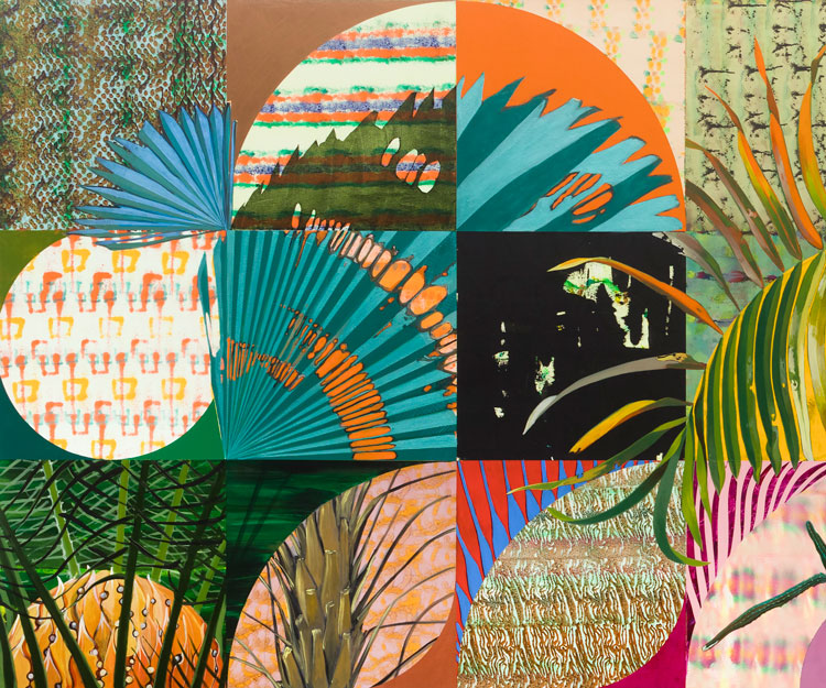 Luiz Zerbini, Happiness Beyond Paradise (detail), 2020. Acrylic on canvas, 300 x 600 cm (118 1/8 x 236 1/4in). Copyright Luiz Zerbini. Courtesy the artist and Stephen Friedman Gallery, London. Photo: Pat Kilgore. Collection of Fondazione Sandretto Re Rebaudengo.