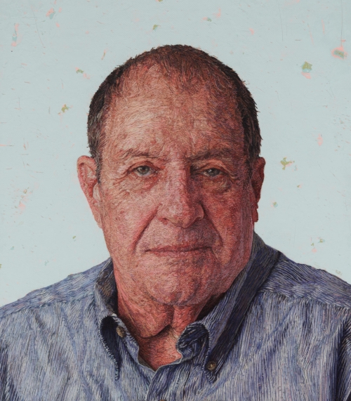 Cayce Zavaglia. Uncle Angelo, 2015. Hand embroidery. One ply cotton, silk and wool thread on Belgian linen with acrylic, 8.75 x 7.75 in (22.2 x 19.7 cm).