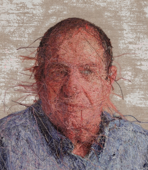 Cayce Zavaglia. Uncle Angelo (verso), 2015. Hand embroidery. One ply cotton, silk and wool thread on Belgian linen with acrylic, 8.75 x 7.75 in (22.2 x 19.7 cm).