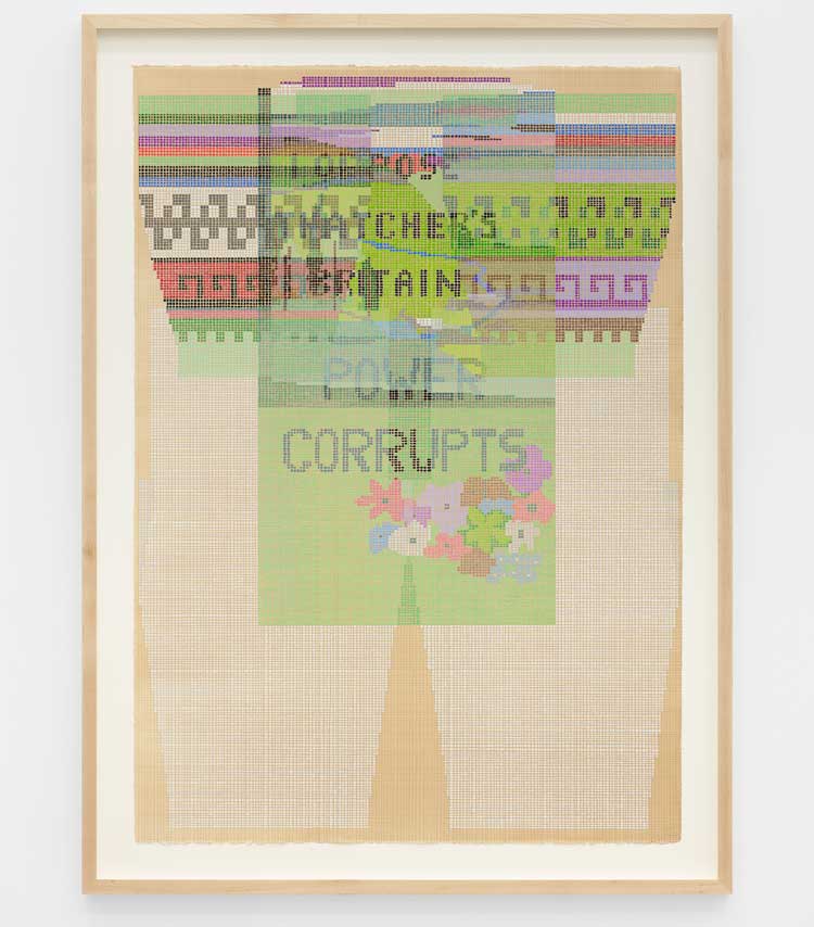 llen Lesperance, I Oppose Thatcher's Britain / Power Corrupts (for Juley Howard), 2024. Gouache and graphite on tea-stained paper, 106.7 x 74.9 cm. © Ellen Lesperance. Courtesy the artist and Hollybush Gardens, London. Photo: Eva Herzog.