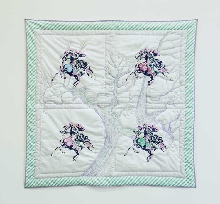 Sarah-Joy Ford, Archives and Amazons, 2021. Quilt, 150 x 150 cm. © Sarah-Joy Ford. Courtesy of the artist. Photo: Elle Brotherhood.