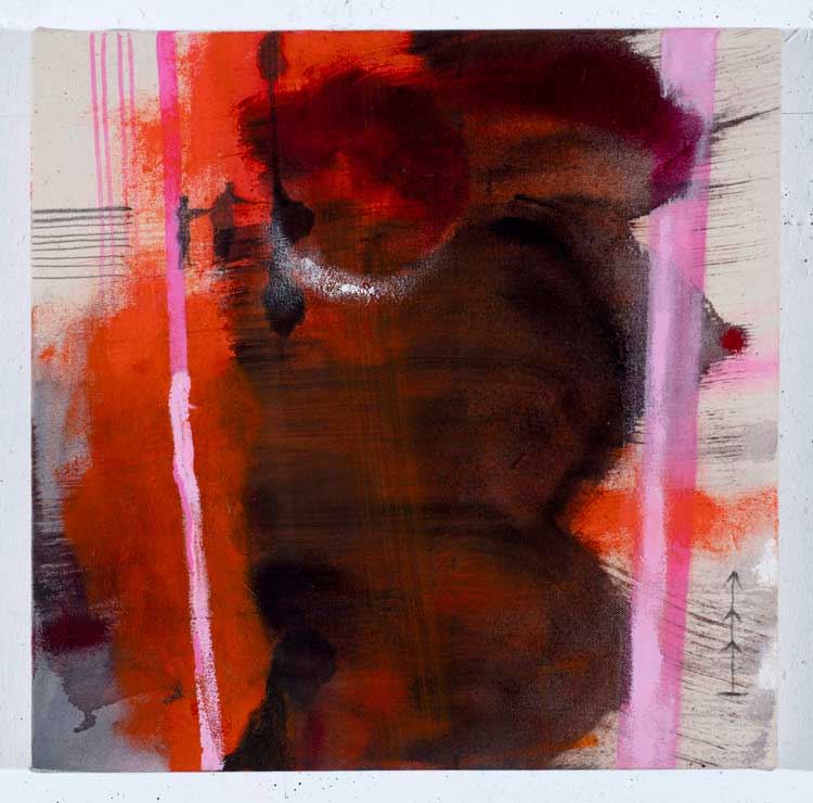 Virginia Verran, Orange-Pink (Fallen), 2026, oil and mixed media on canvas, 30 x 30 cm. Image © the Artist.