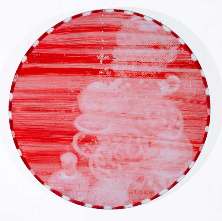 Virginia Verran, Red-Pink (Adjustments), 2025. Oil on board, 60 cm diameter. Image © the Artist.
