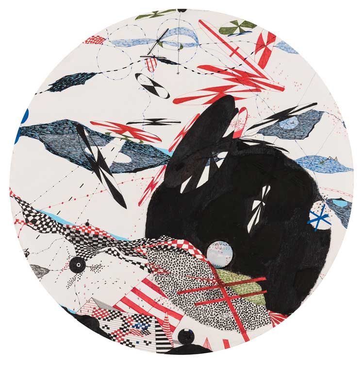 Virginia Verran, MDV-Space, 2014. Mixed media on watercolour paper, 60 cm diameter. Image © the Artist.