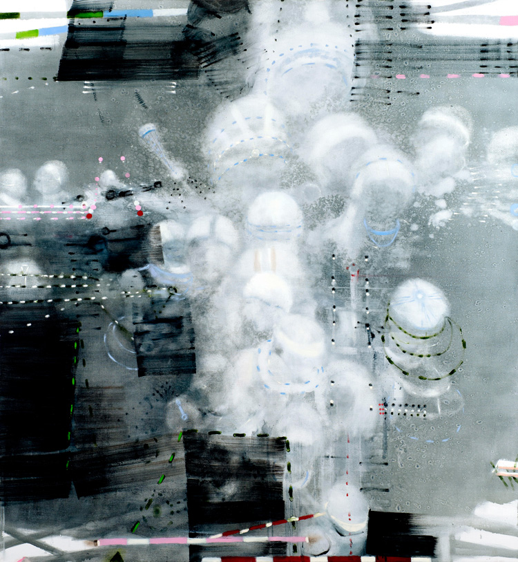 Virginia Verran, Blue-Black-Grey (Consequence), 2025-6. Oil on canvas, 183 x 167 cm. Image © the Artist.