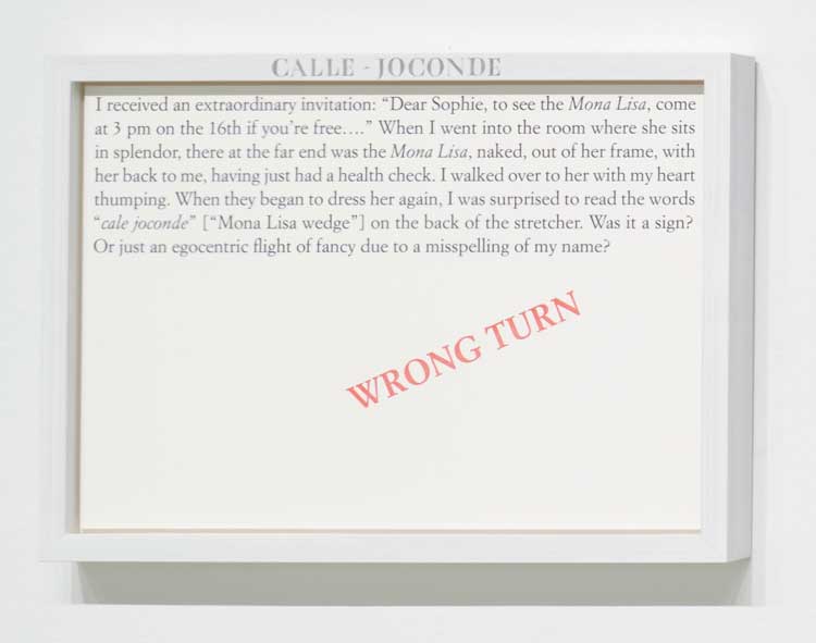 Sophie Calle, Calle-Joconde – Wrong Turn, 2023 from Catalogue raisonné of the unfinished, 2023 (detail).